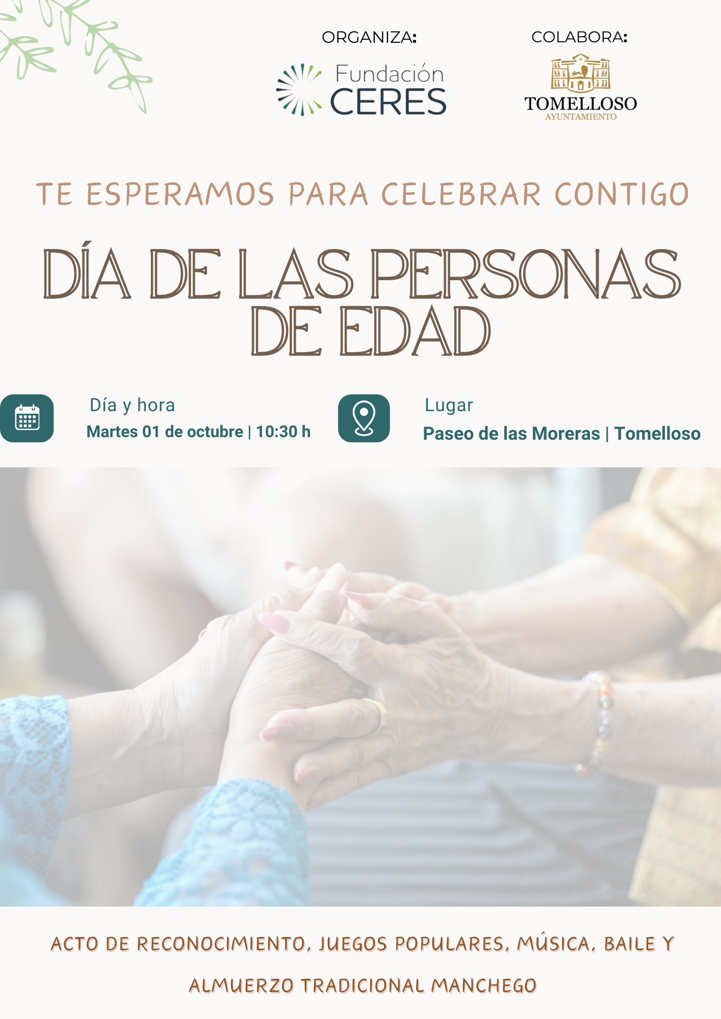 Fundación CERES conmemorará mañana el Día de las Personas de Edad, con un acto de Reconocimiento a todas las personas mayores de 90 años que participan en sus programas, bajo el lema “El Valor de los Años”